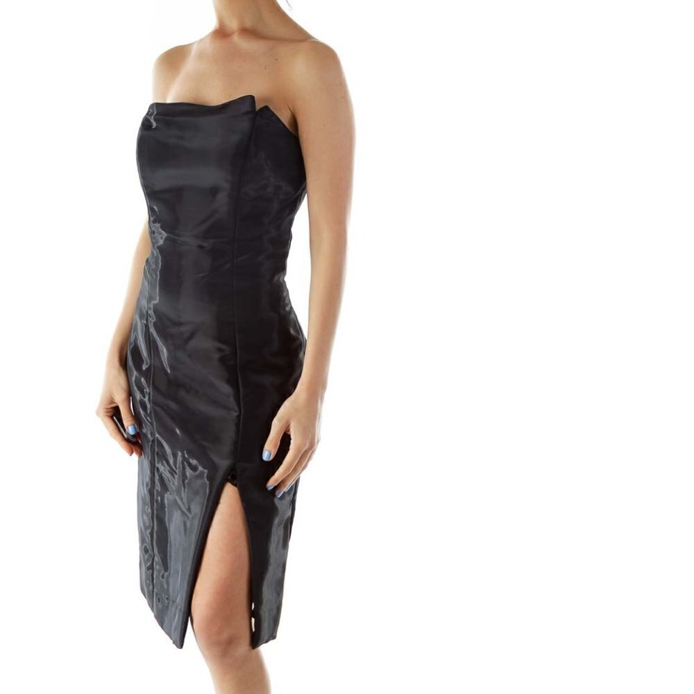 Nicole Miller Black Metallic Strapless Cocktail Dress - Picture 2 of 3